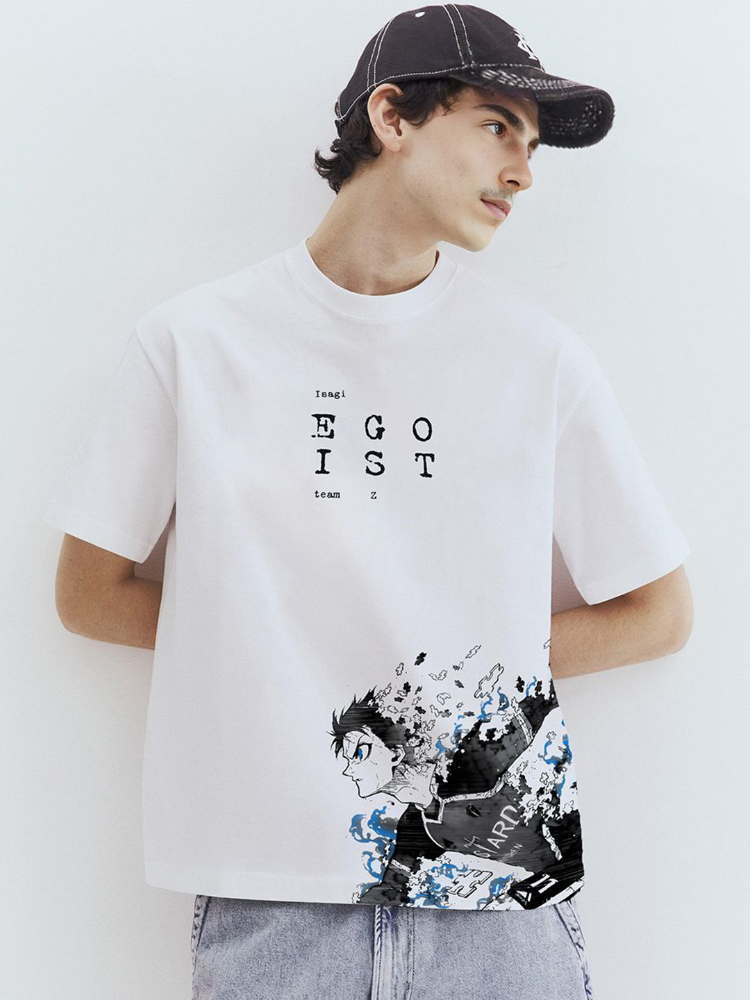 WHITE HUSK Isagi Blue Lock Graphic Cotton T-shirt