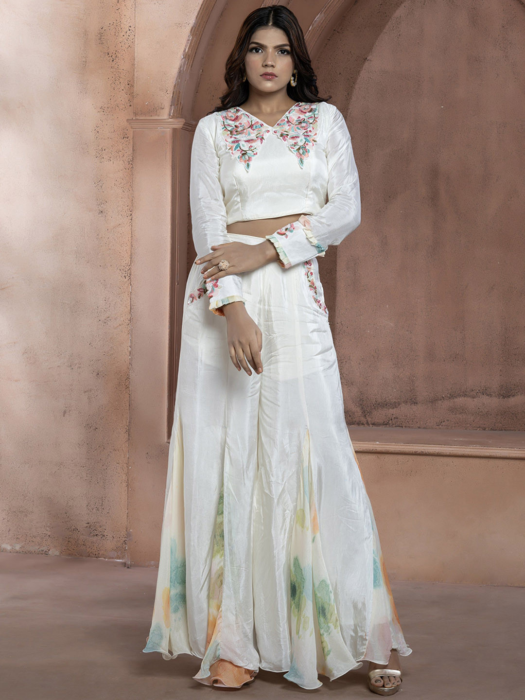 GloballyRonakRBafna V-Neck Top With Palazzos Co-Ords