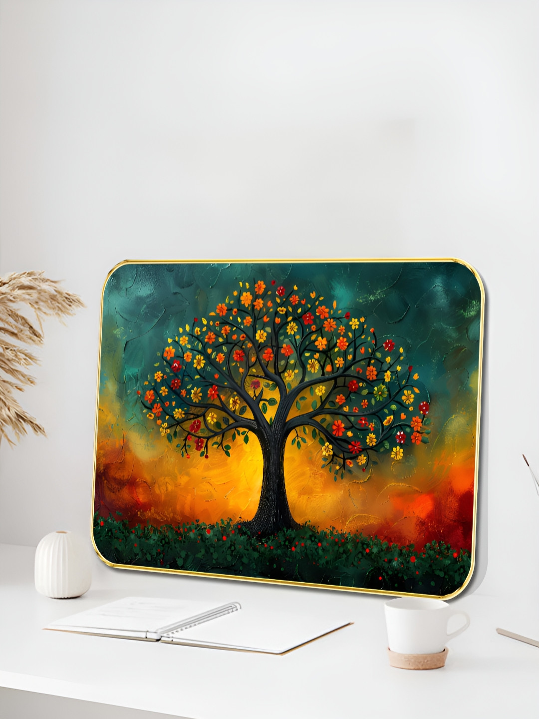 Livin'luxe Green & Orange Wooden Tree of Life Wall Art