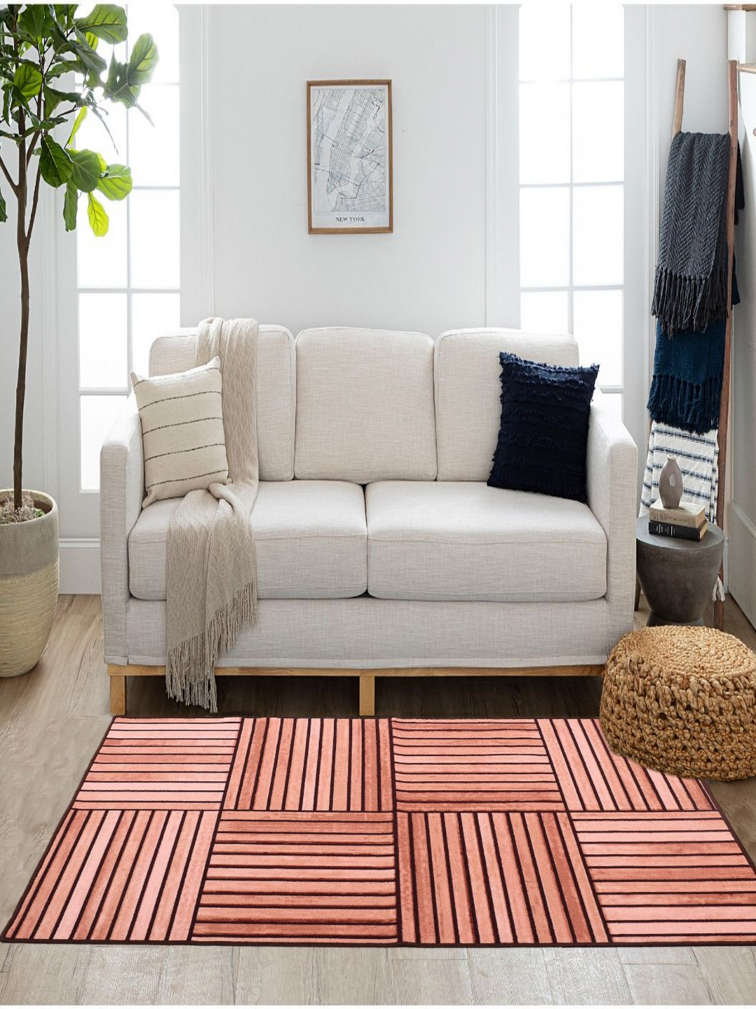 MODEFE Brown & Black Striped Anti-Skid Light Carpet