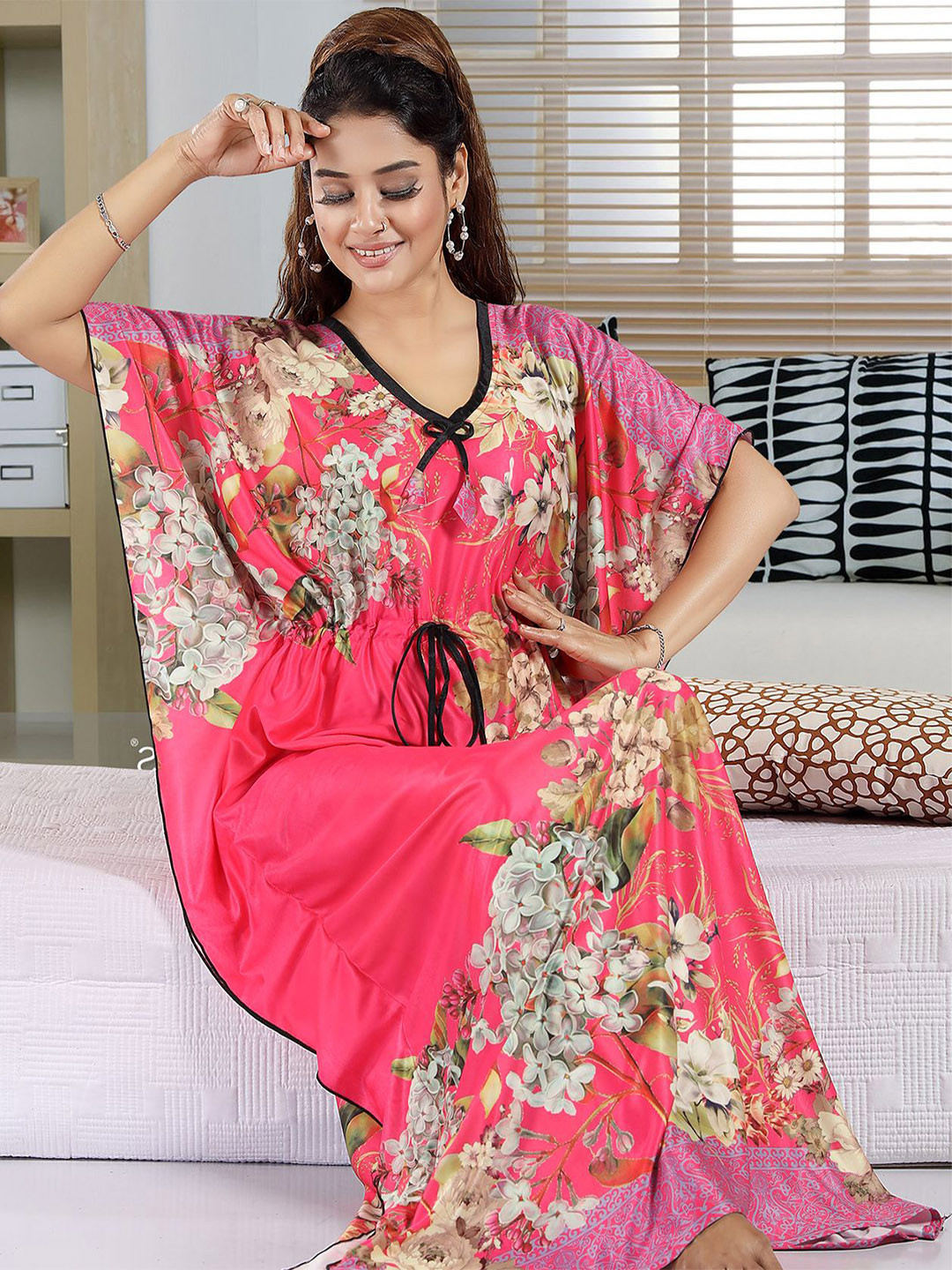 Gutthi Women Printed Maxi Kaftan Nightdress