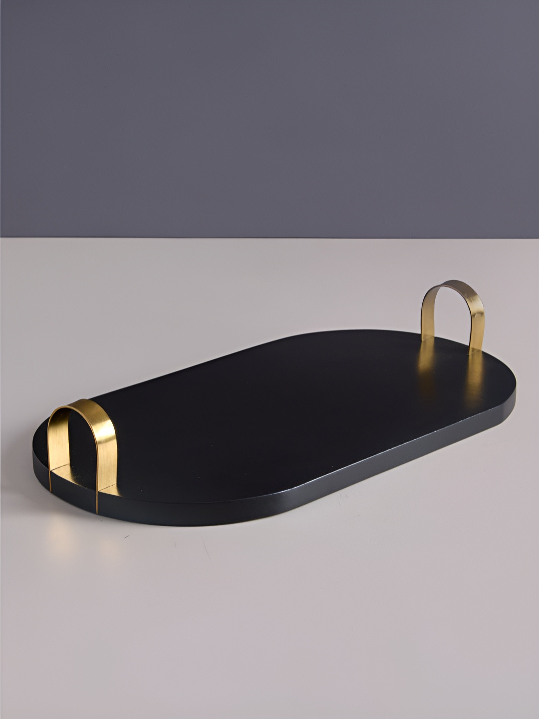 Amaara Home Kage Black Wood 1 Piece Oval Serving Tray