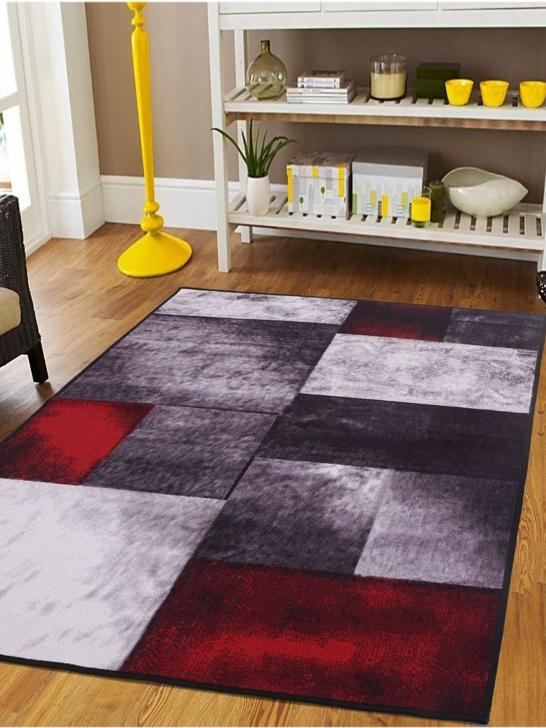 MODEFE Grey Melange & Grey Geometric Anti-Skid Light Carpet