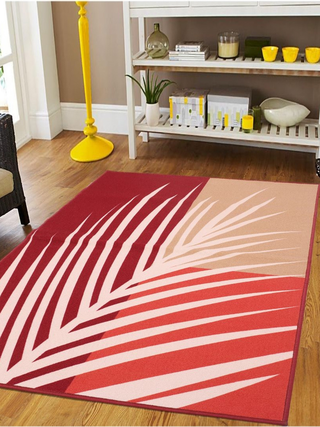 MODEFE Red & Off White Floral Anti-Skid Light Carpet