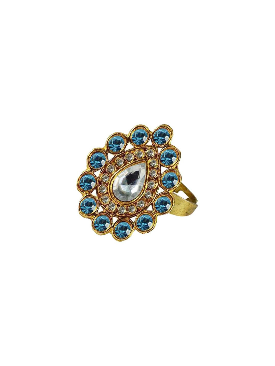 Vidhya Kangan Gold Plated Blue Artificial Stones Ring