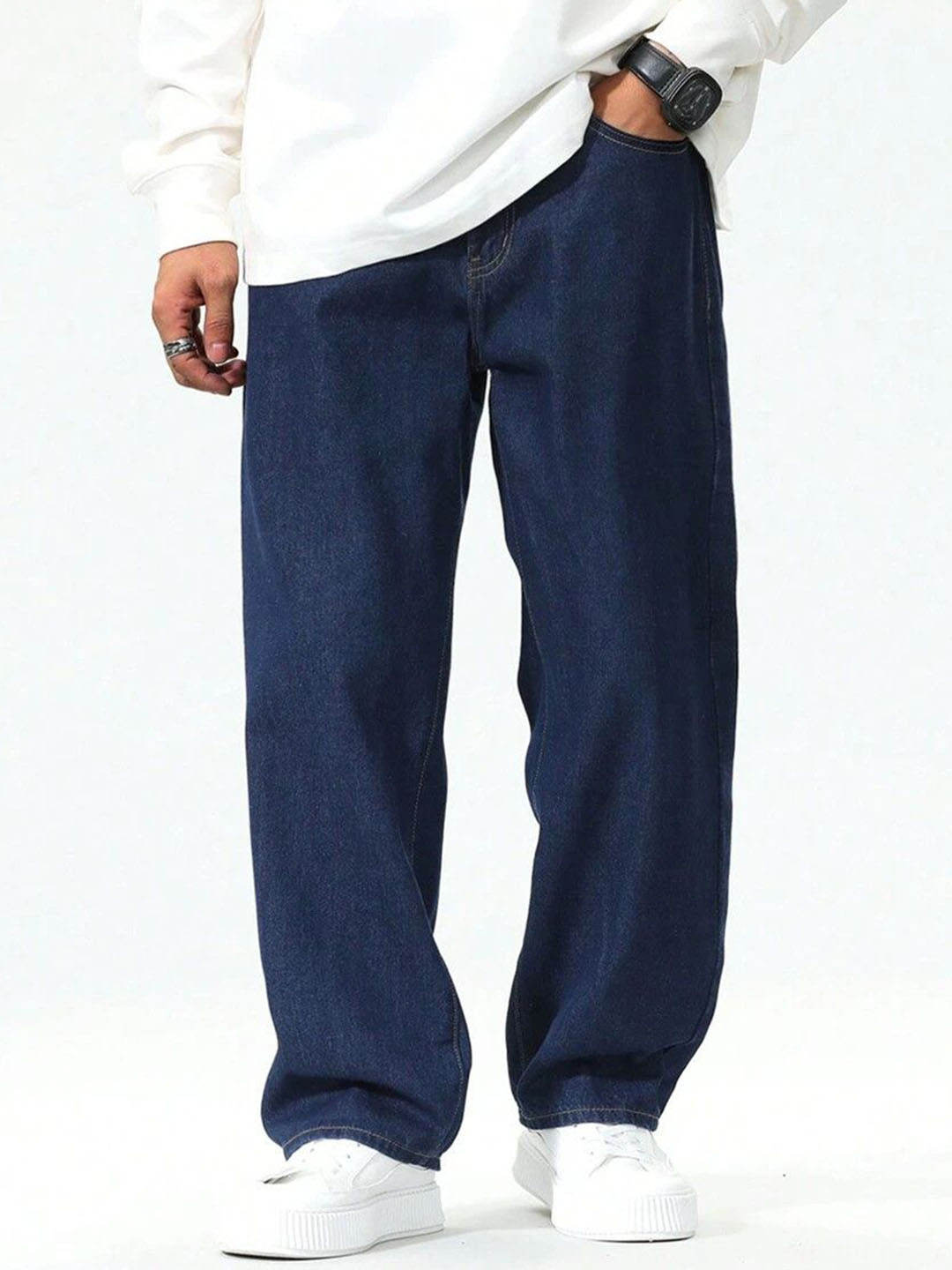 DENIMLOOK Men Baggy Fit Mid-Rise Stretchable Jeans