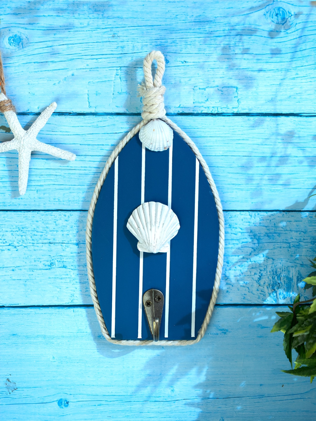eazy wagon Blue & White Boat Shaped Shell Beach Wall Hooks