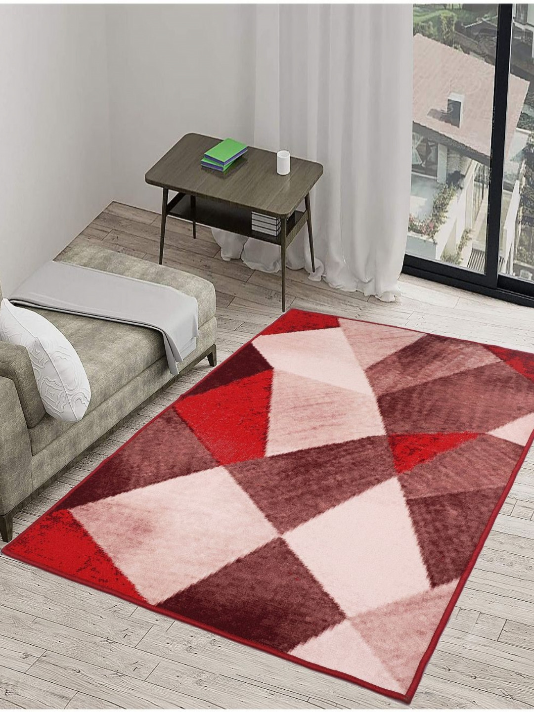 MODEFE Brown & Red Abstract Anti-Skid Light Carpet