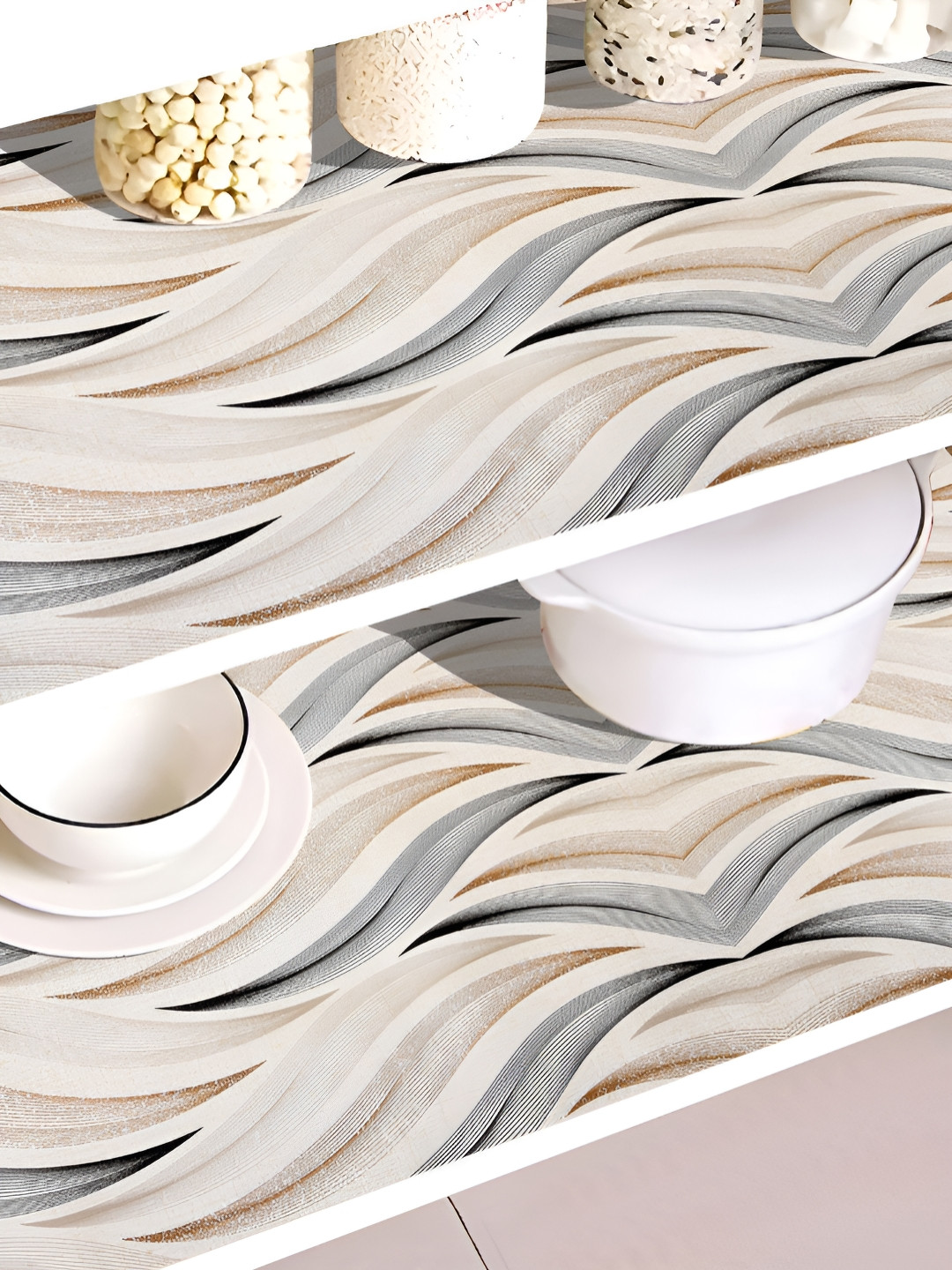 Aura Cream-Coloured & Grey Printed Water Resistant Shelf Liner Organiser