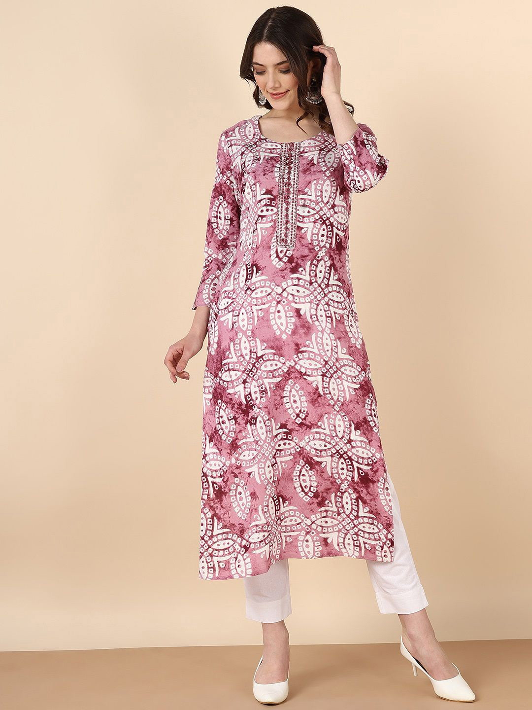 PinkTribe Women Bandhani Print Straight Kurta