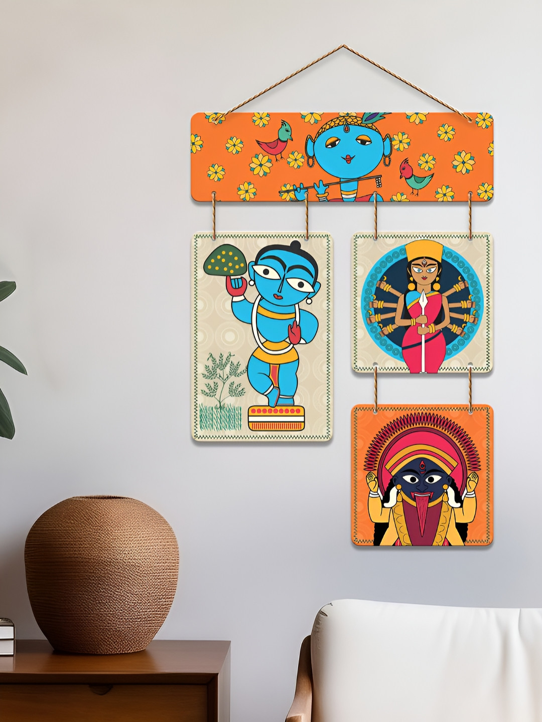 ArtVibes Kalighat Art MDF Natural Elements Matte Hanging Hall Spiritual Wall Decor-21In