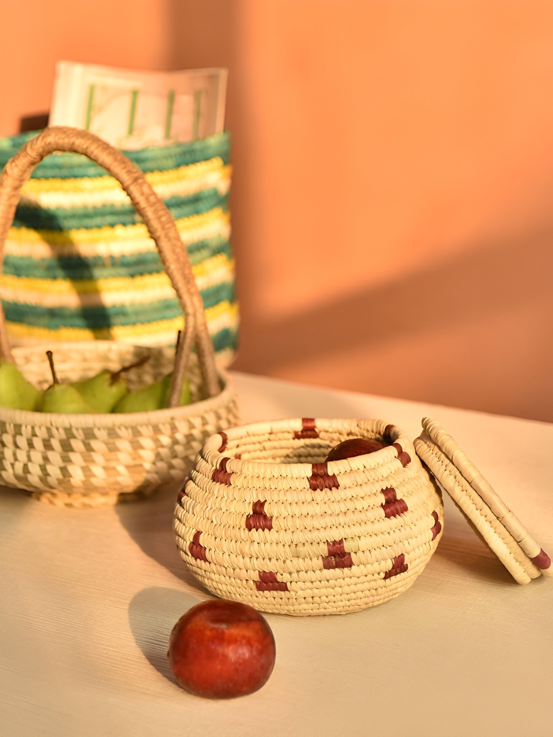 JAYPORE Beige & Brown 2 Pieces Self Design Bamboo Desk Organisers