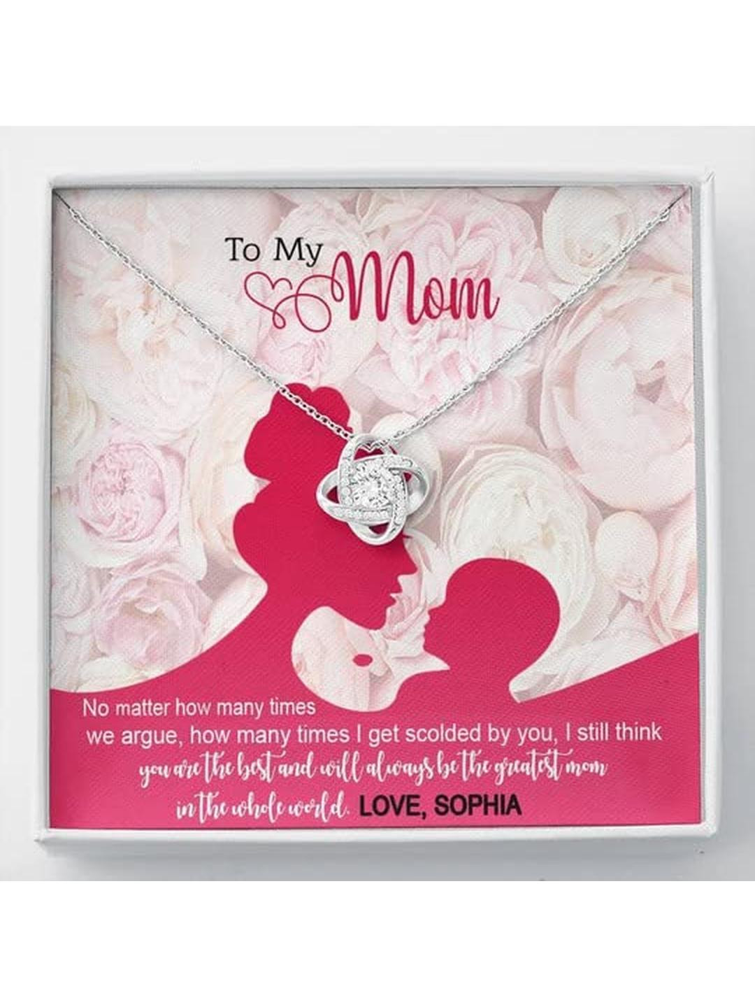 Sterling Silver Gift MOM NECKLACE, YOU ARE THE BEST GIFT FOR MOM CUSTOM NAME LOVE KNOT NECKLACE