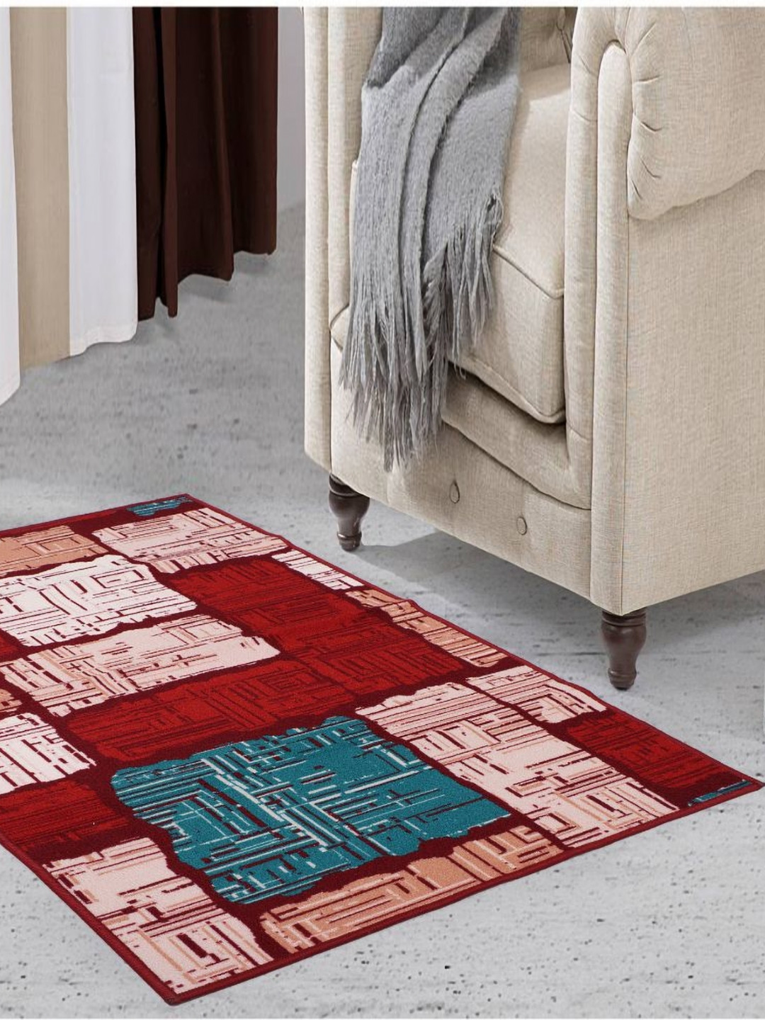 MODEFE Rust & Red Abstract Anti-Skid Carpet