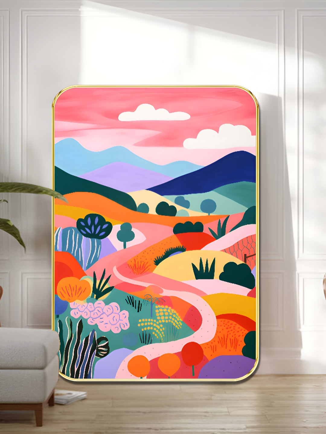 Livin'luxe Pink & Blue Fantasy Landscape Printed Wall Art
