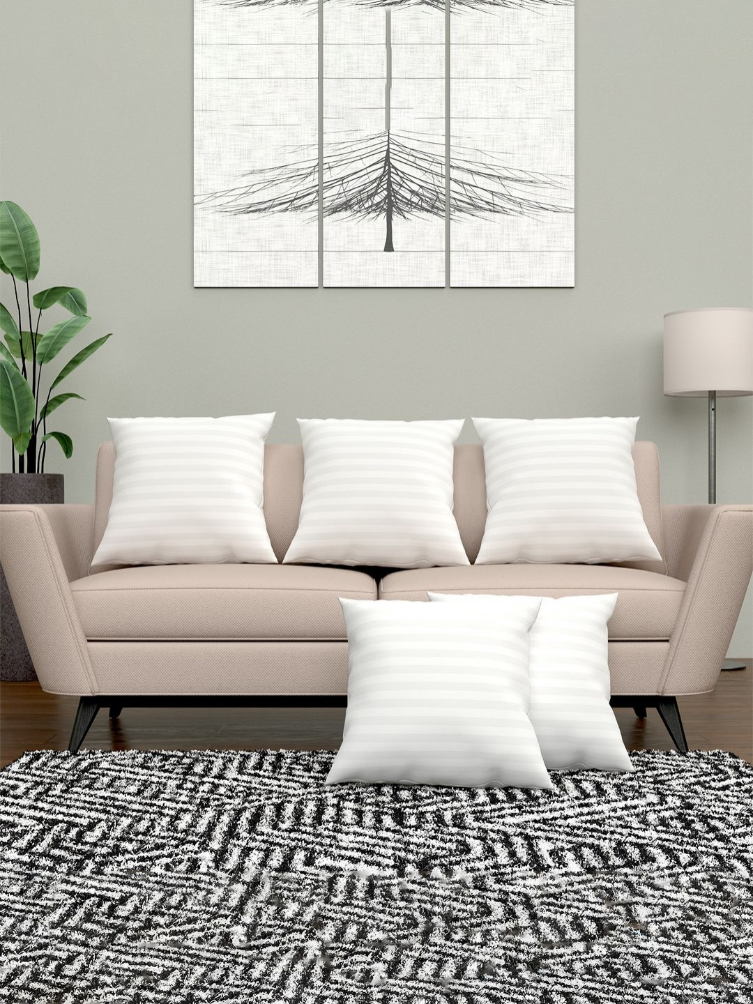 Aura White 5-Pcs Striped Microfiber Cushion Pillow Filler