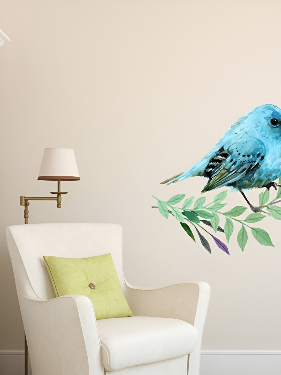 LANSTICK Blue & Green Tree With Bird Printed Waterproof Wallpaper