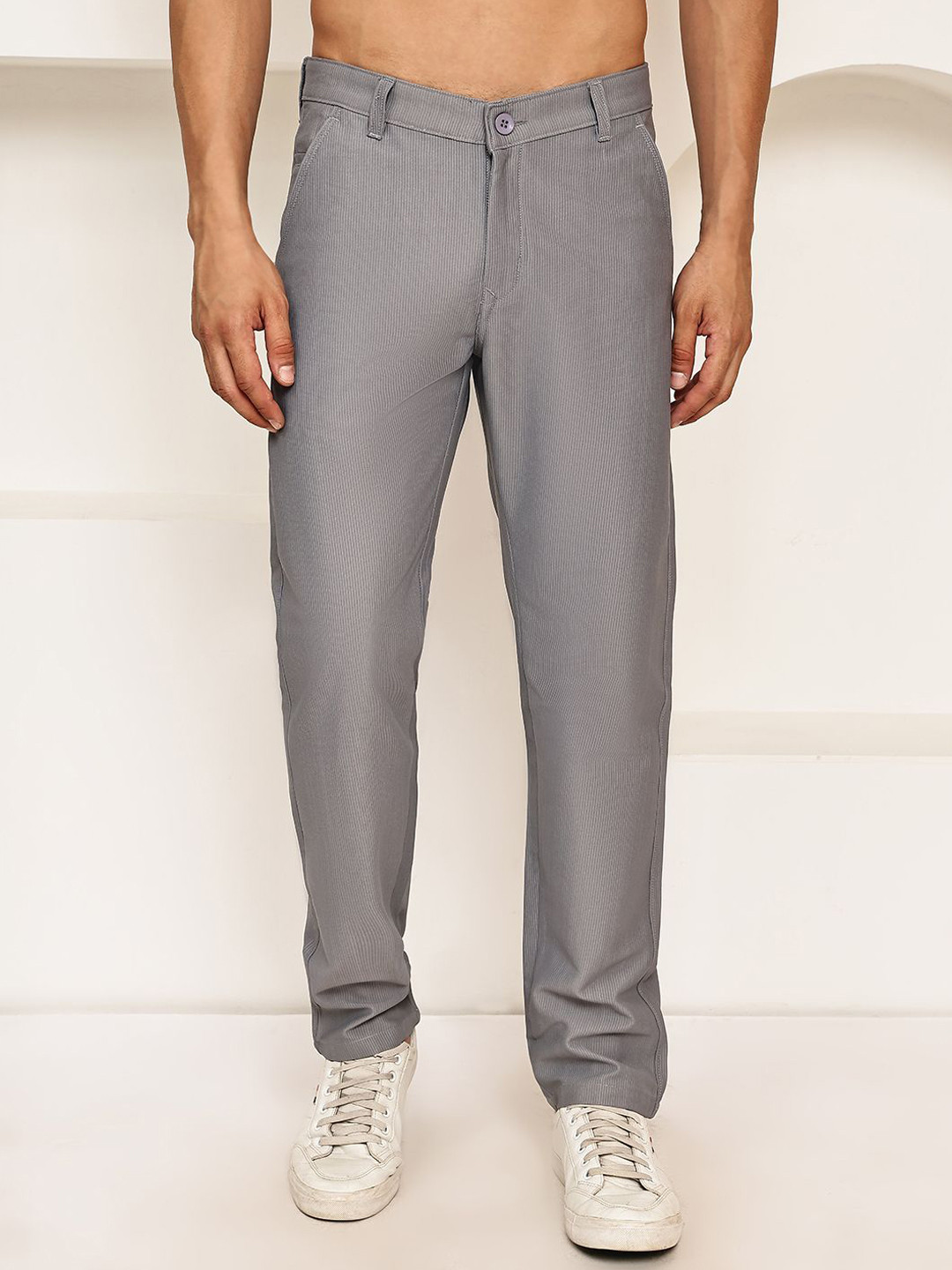 Indian Needle Men Relaxed Tapered Fit Mid-Rise Textured Trouser