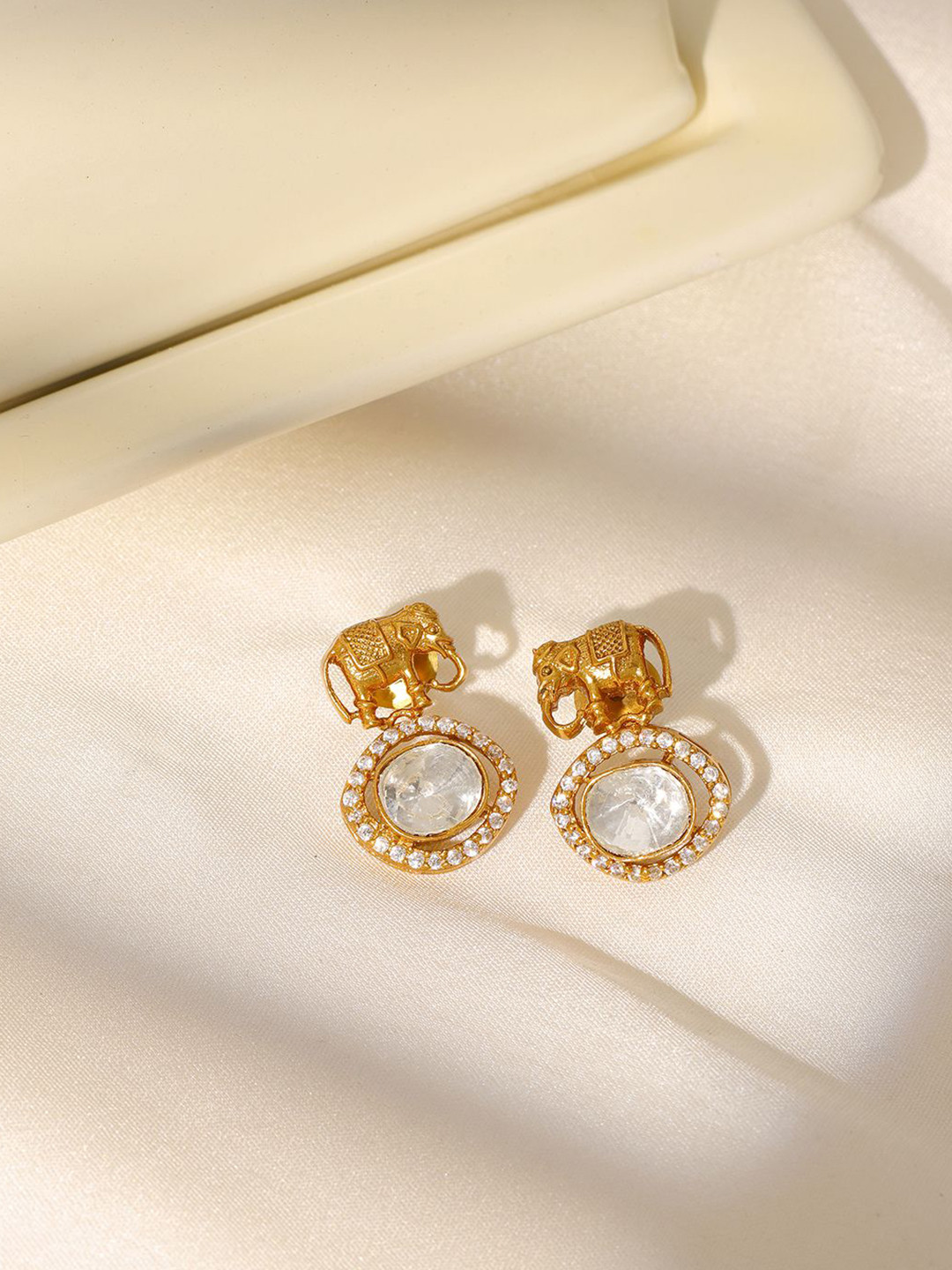 Ruby Raang Gold-Plated Kundan Studded Animal Shaped Drop Earrings