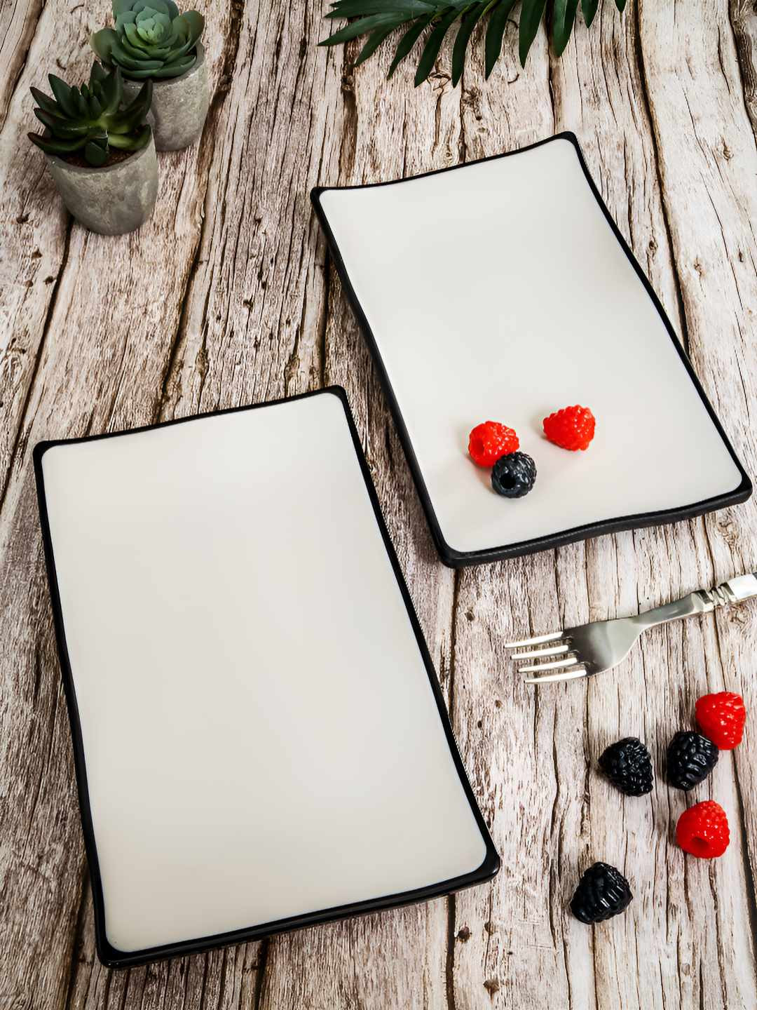 Servewell White & Black 2 Pieces Ceramic Dishwasher Safe Food Platters