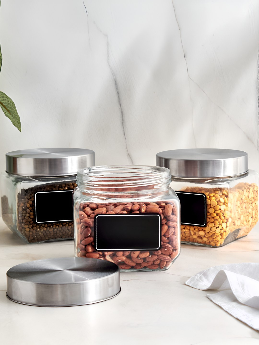 Home Centre Set of 3 Glass Storage Jars with Lid