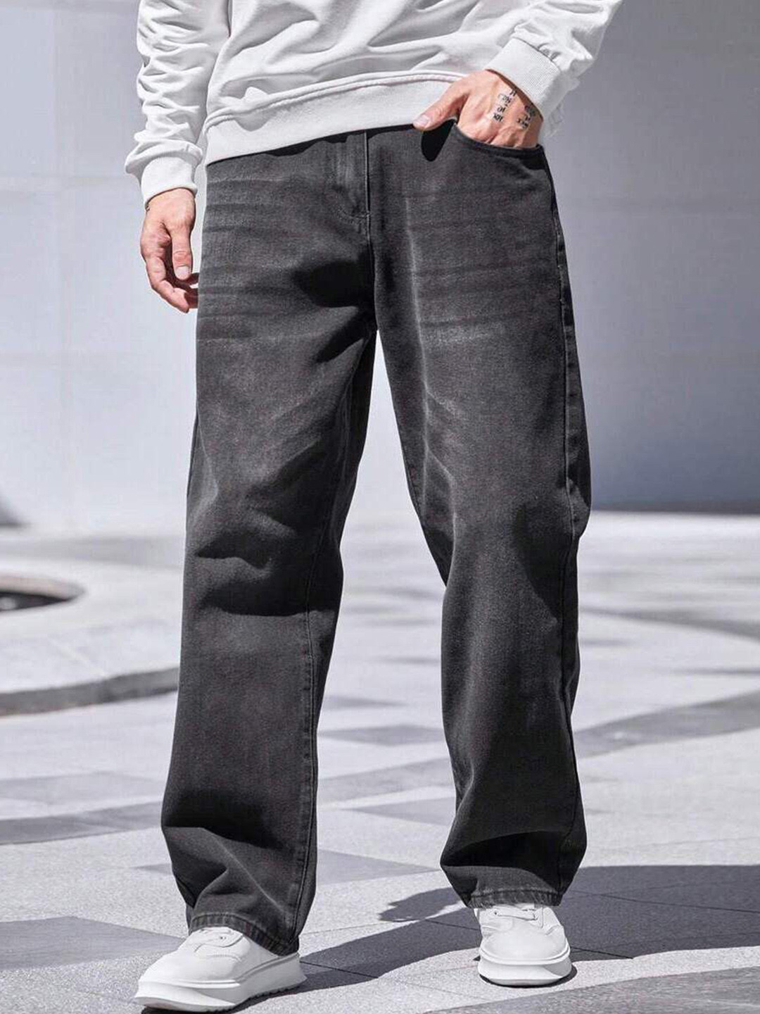 DENIMLOOK Men Baggy Mid-Rise Light Fade Stretchable Jeans