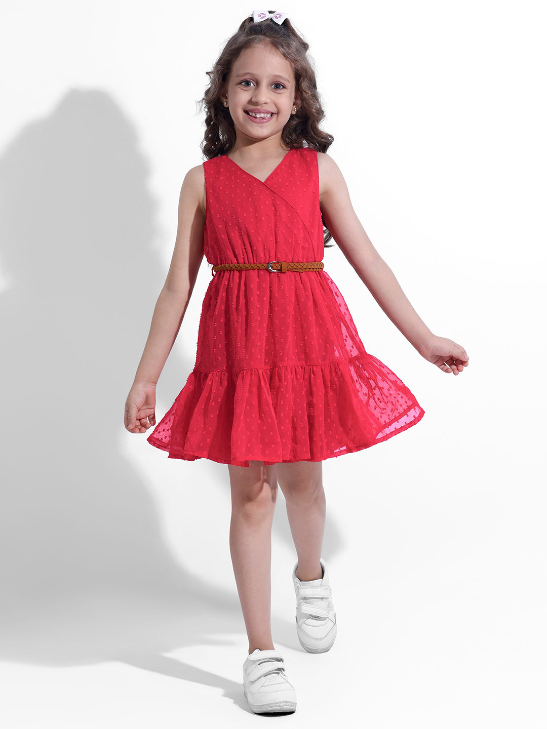 Hola Bonita Girls Cherry Red Belted Wrap Dress