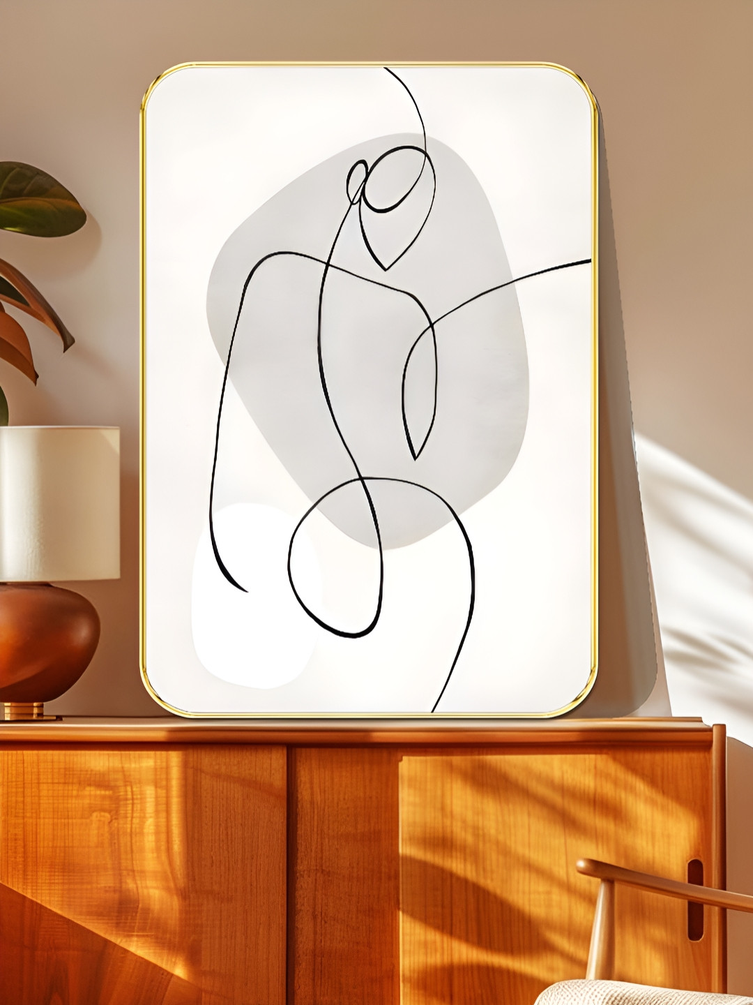 Myntra Elegant Homes White & Grey Wooden Minimalist Line Wall Art