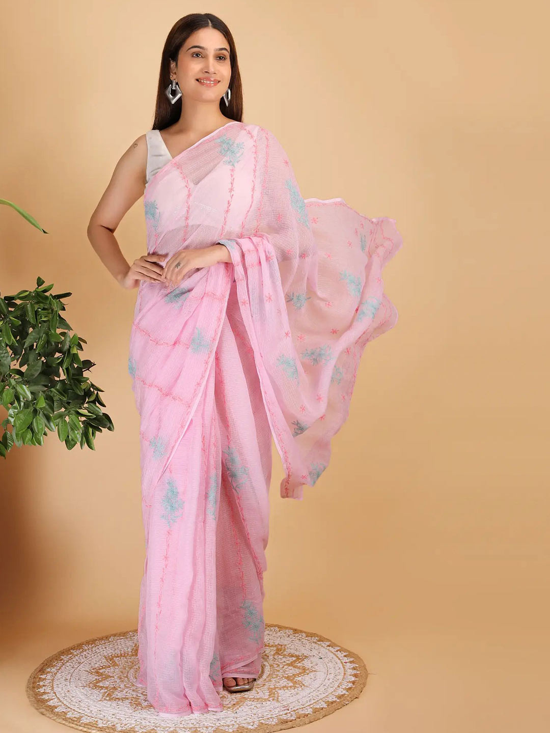 SHWET Chikankari Hand Embroidered Kota Cotton Saree