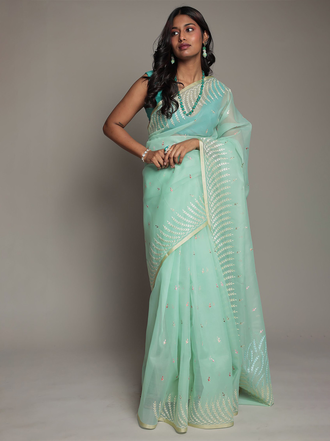 ZARI Jaipur Organza Saree with Thread Works