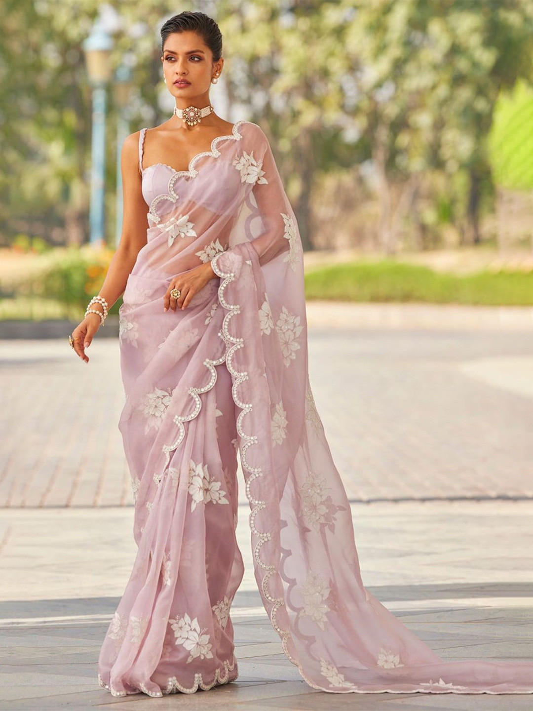 KALINI  Jimmy Choo Embellished Mirror Work Saree