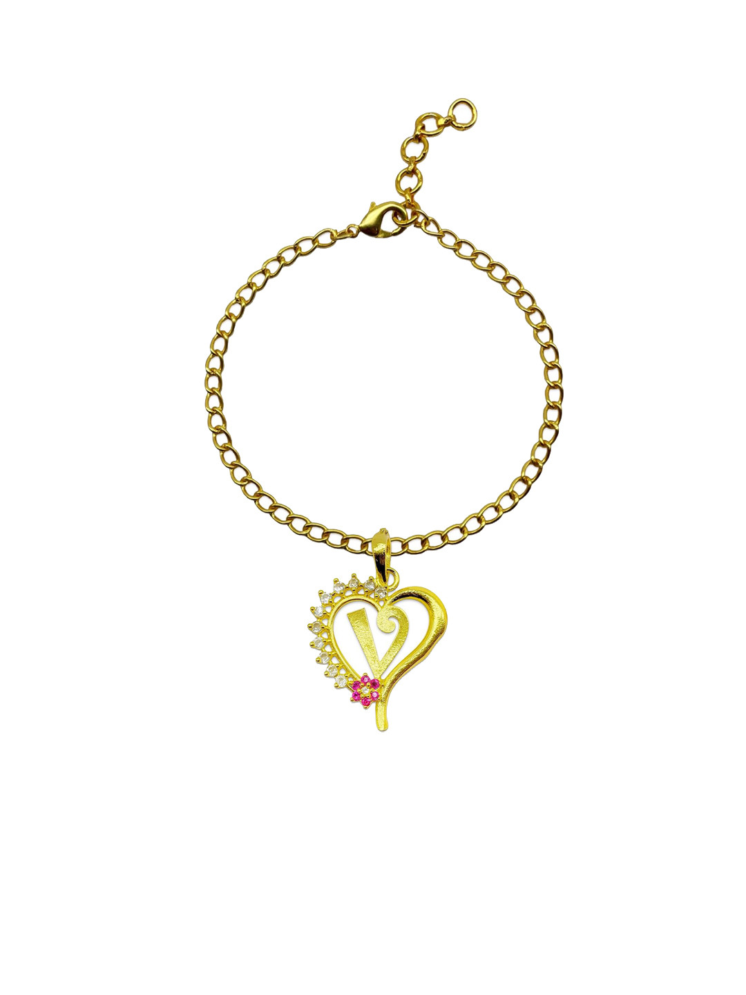 Digital Dress Room Gold-Plated Stones Studded V Letter Heart Pendent Wraparound Rakhi