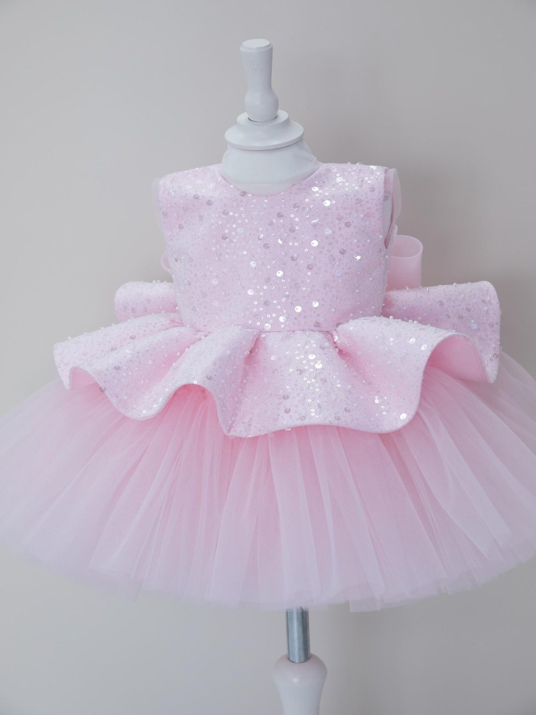 Baby Jerry Girls Embellished Net Fit & Flare Dress with Ruffles & Bow