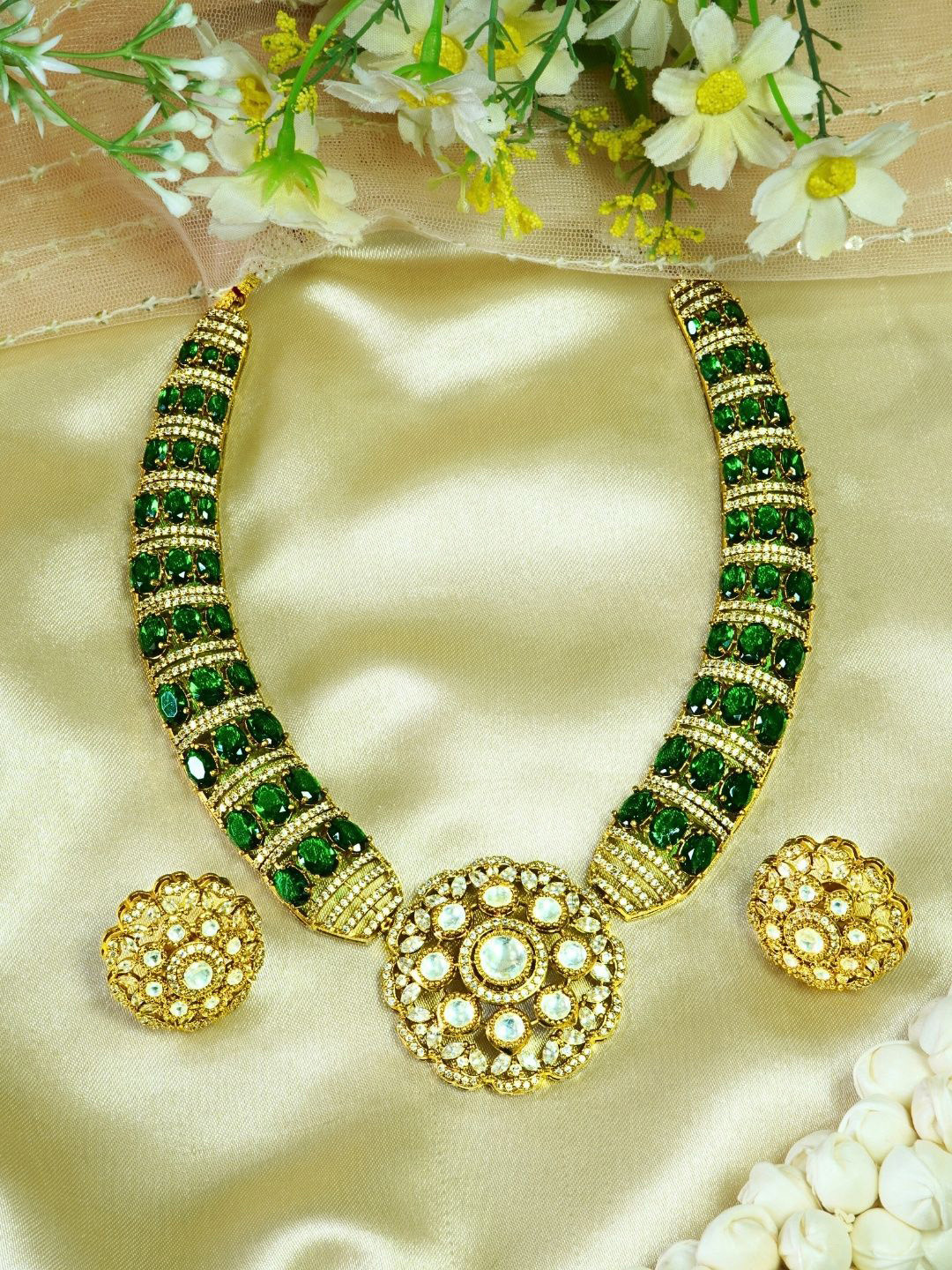 INC63 Emerald Studded AD Hasli Style Necklace Set