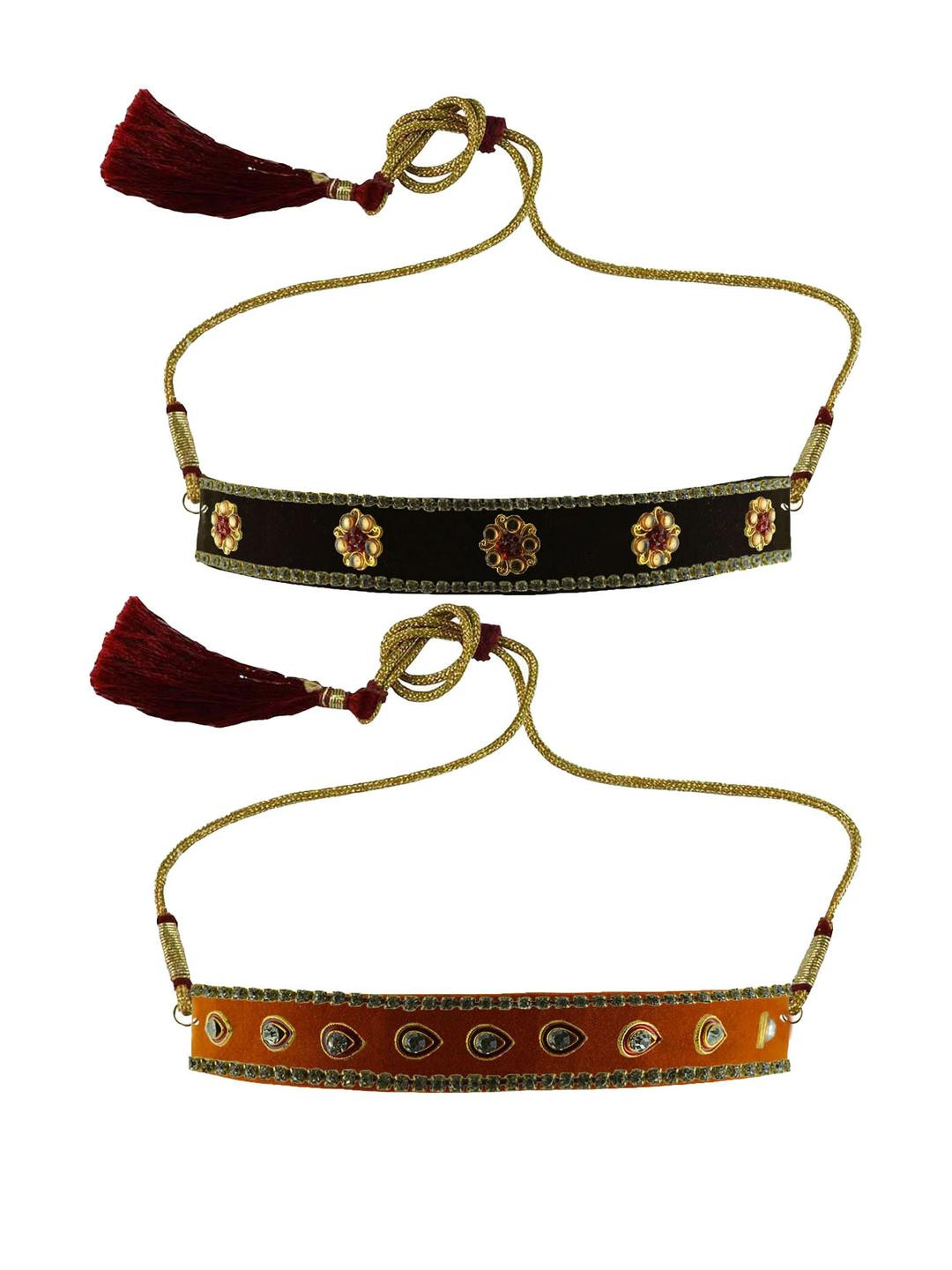 Vidhya Kangan Women Black and Orange Set of 2 Gold Toned Brass Choker Necklace