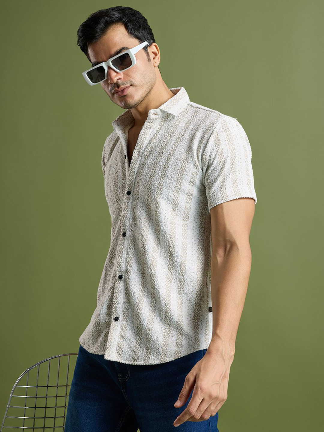 TATER GARMENTS Striped Woven Design Straight Regular Fit Shirt