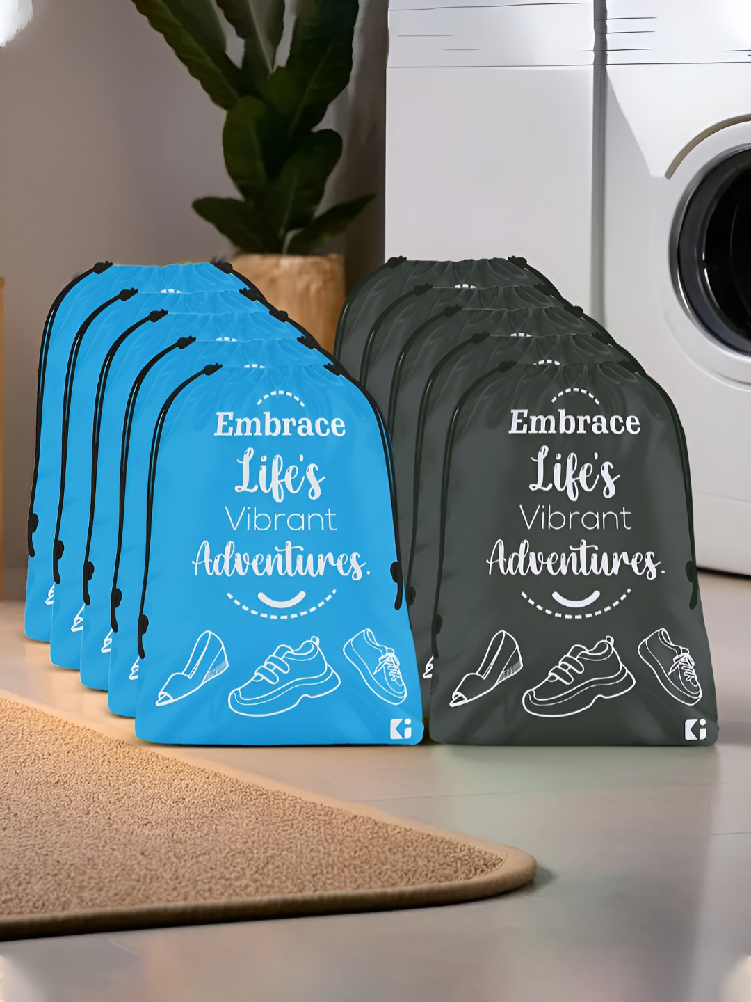 Aura Blue & Grey 10 Pieces Typography Printed Water Resistant Multi-Utility Organisers