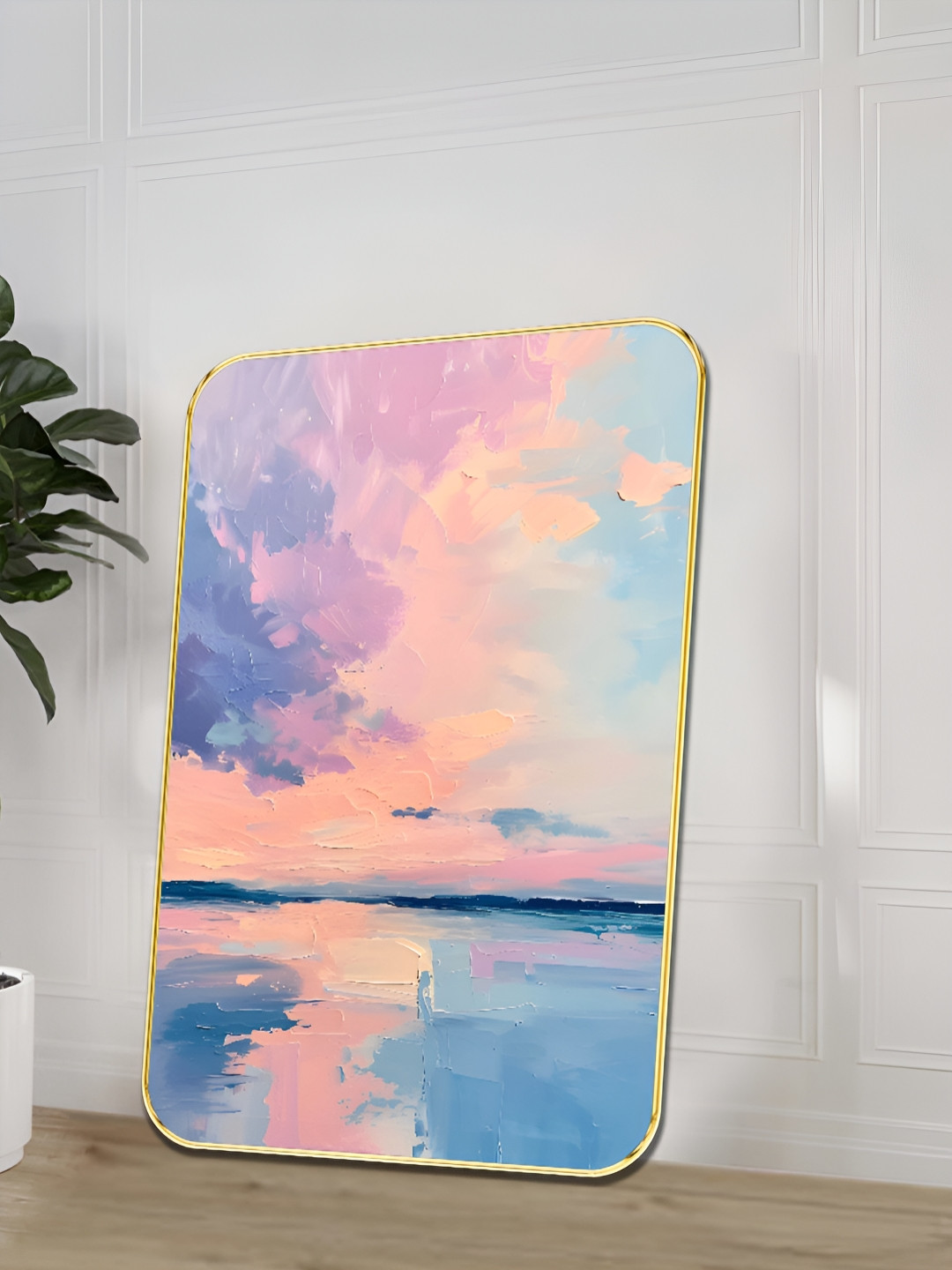 Myntra Elegant Homes Pink & Orange Wooden Pastel Ocean Sunset Wall Art