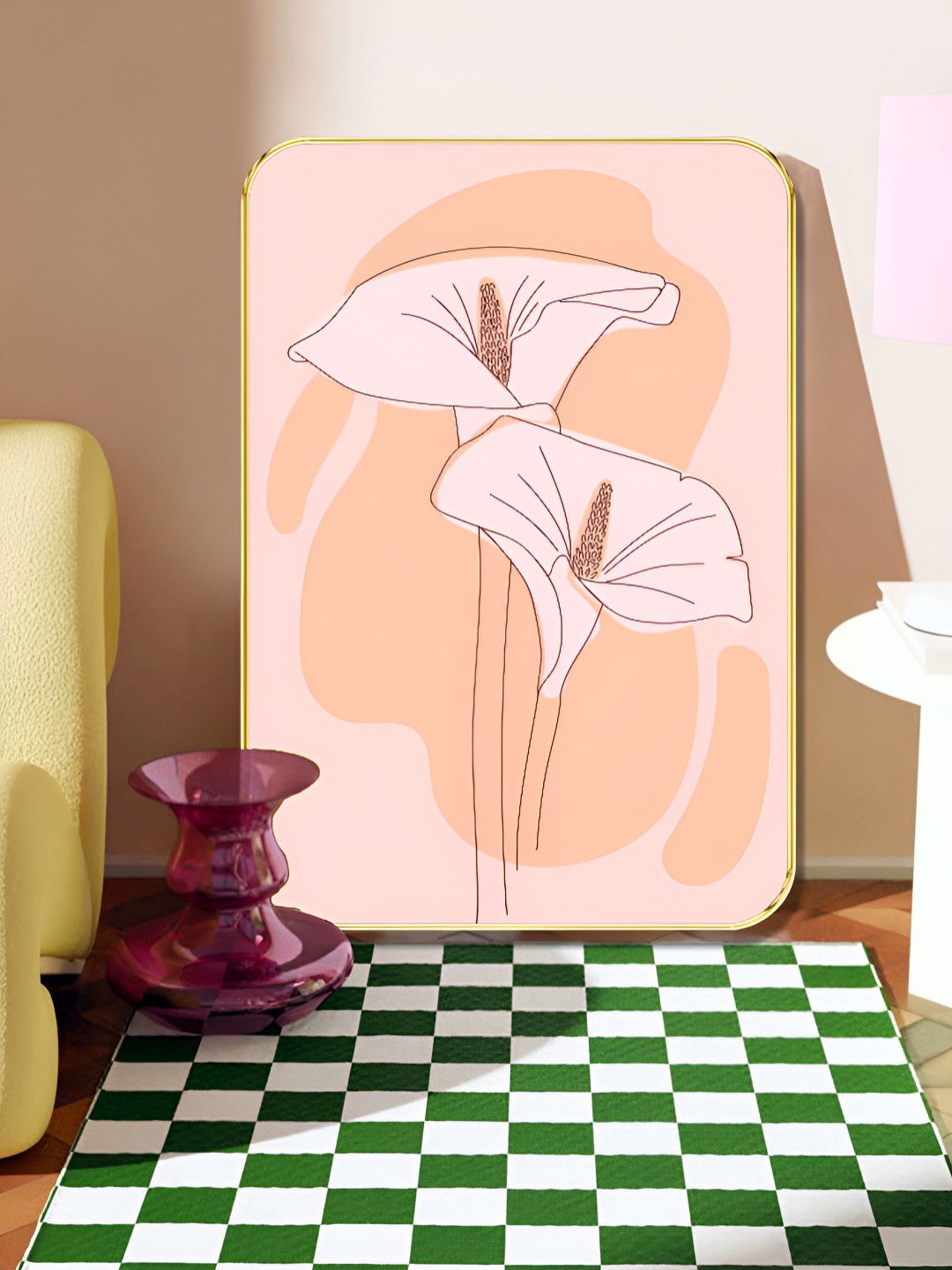 Myntra Elegant Homes Peach-Coloured & Pink Lily Wooden Painting Wall Art