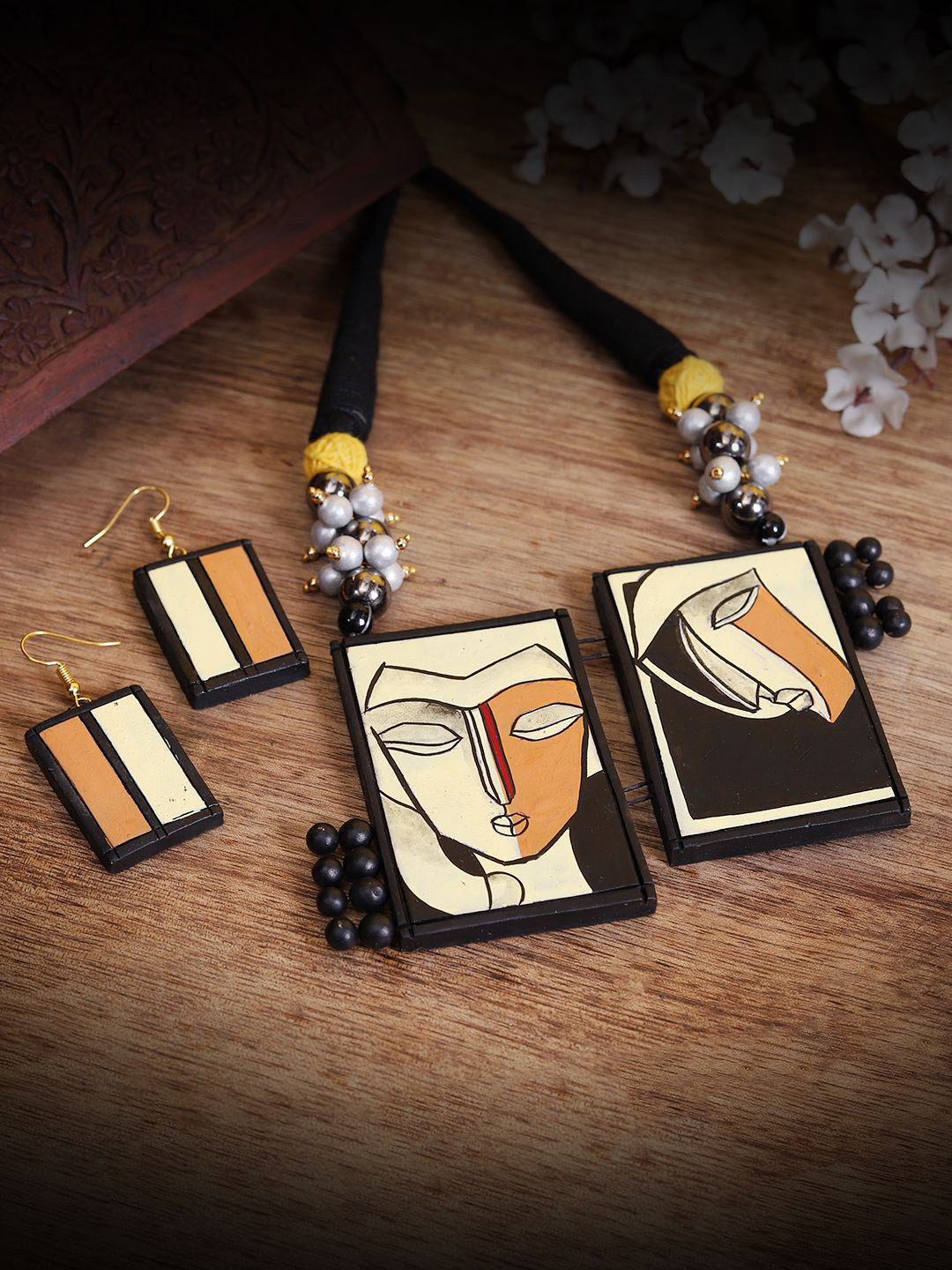 FIROZA Beaded Cubist Whim Terracotta Jewellery Set