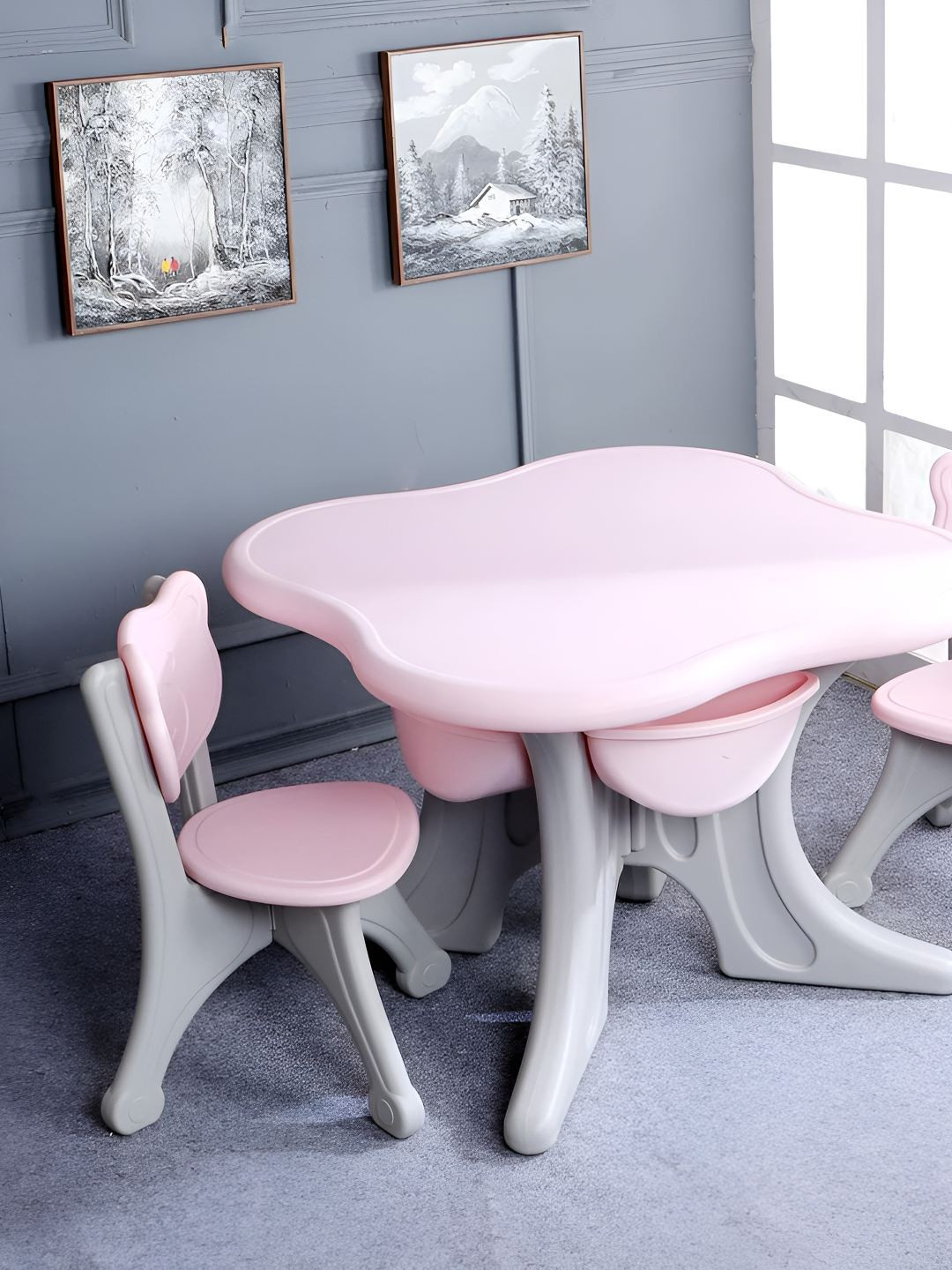 The Tickle Toe Pink & Grey 3 Pieces Foldable Study Tables