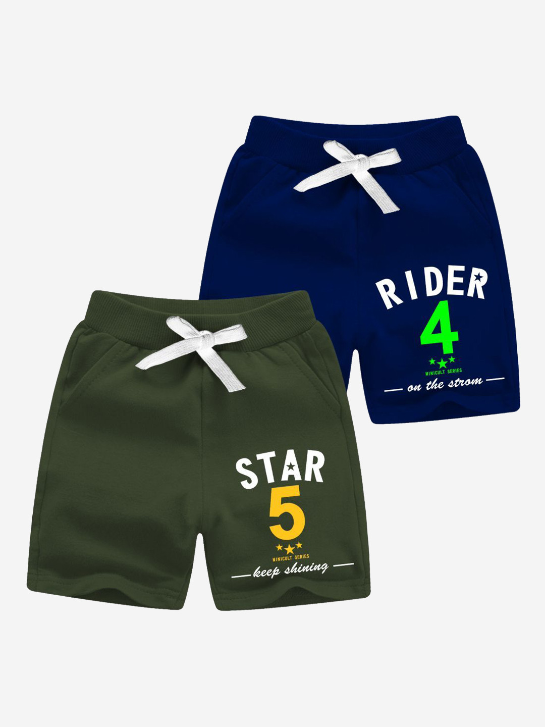 Minicult Boys Pack Of 2 Cotton Regular Fit Graphic Printed Shorts