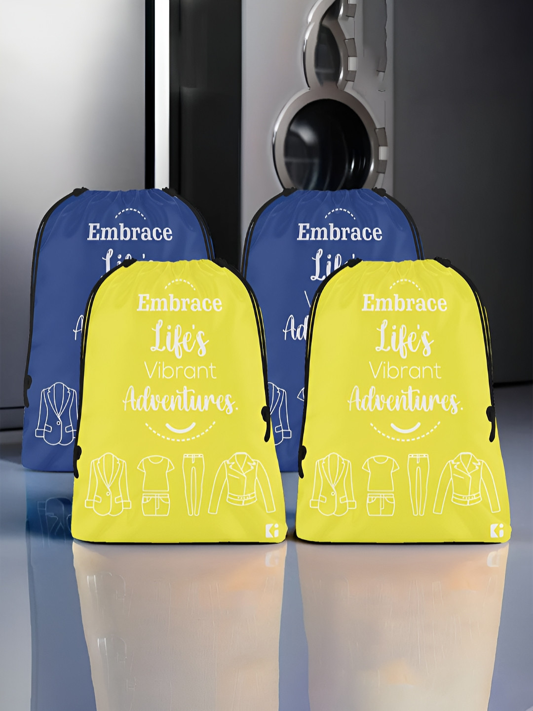 Aura Yellow & Blue 4 Pieces Printed Water Resistant Laundry Bags