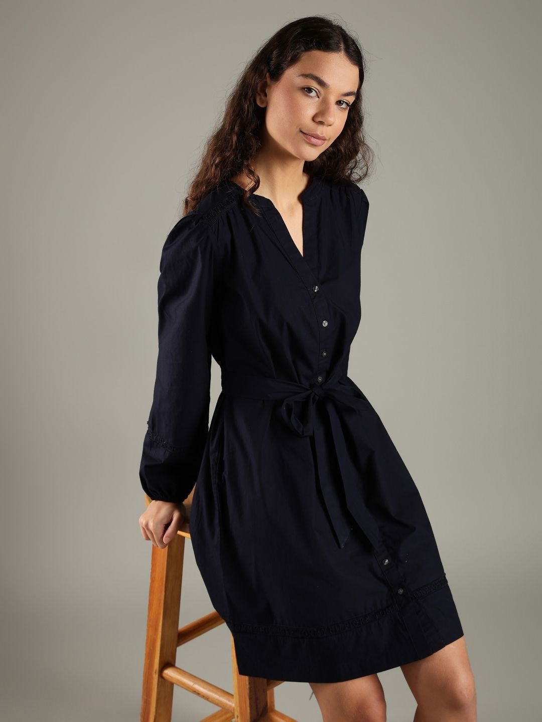 Tommy Hilfiger Mandarin Collar Pure Cotton Shirt Dress