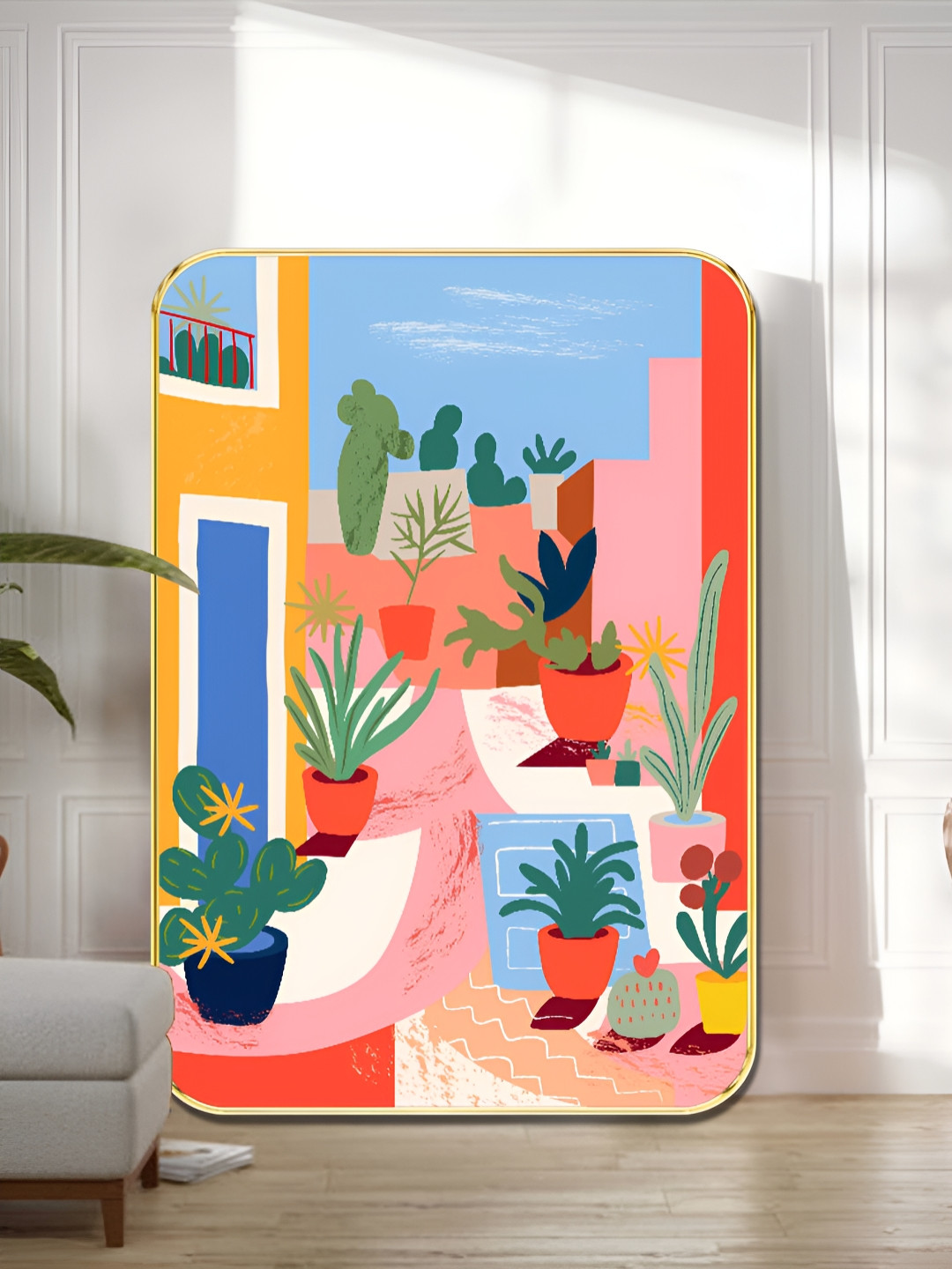 Myntra Elegant Homes Blue & Pink Wooden Colorful Terrace Garden Wall Art