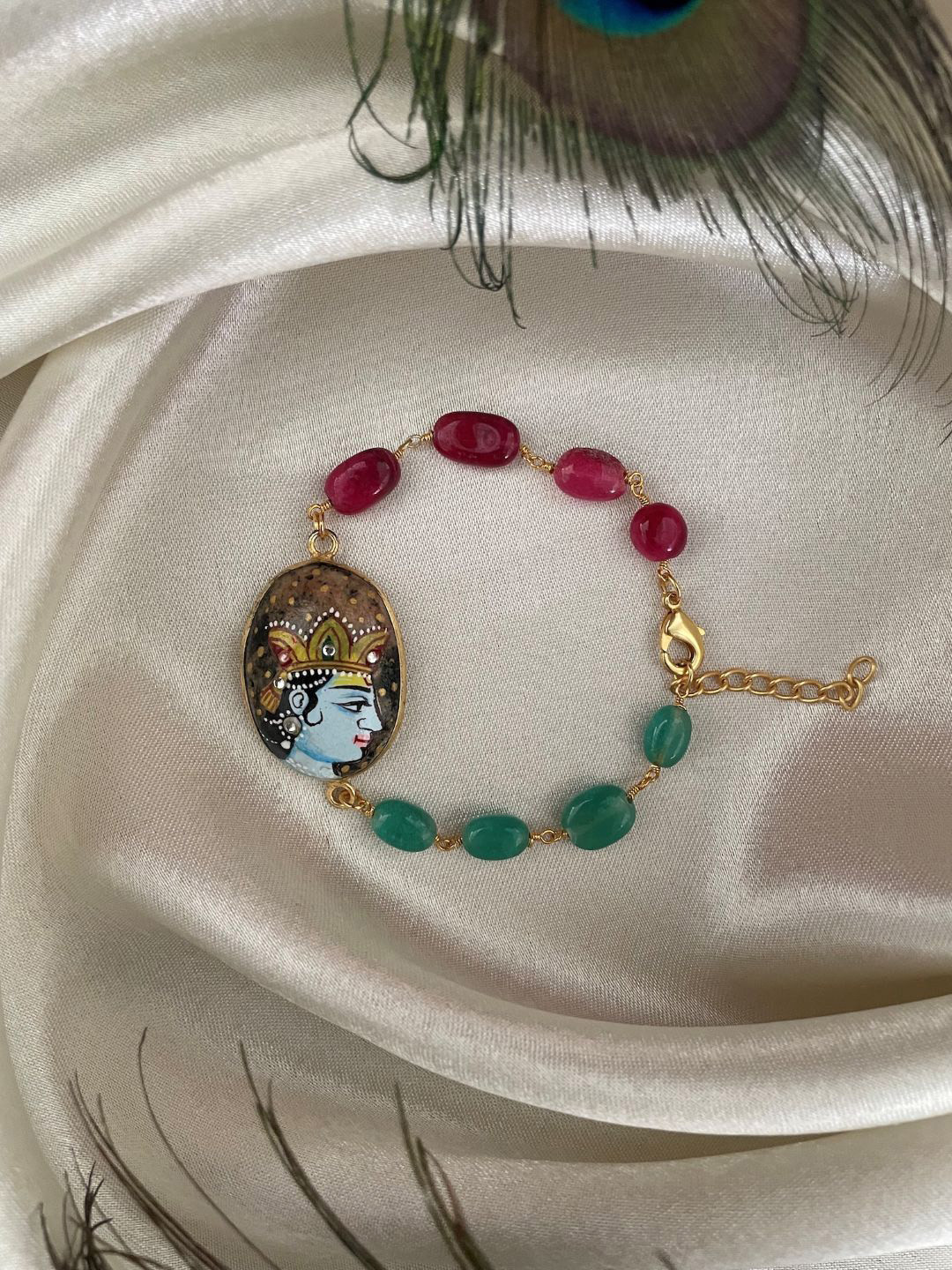 Digital Dress Room Artificial Beaded Krishna Pendant Bracelet Lumba Rakhi