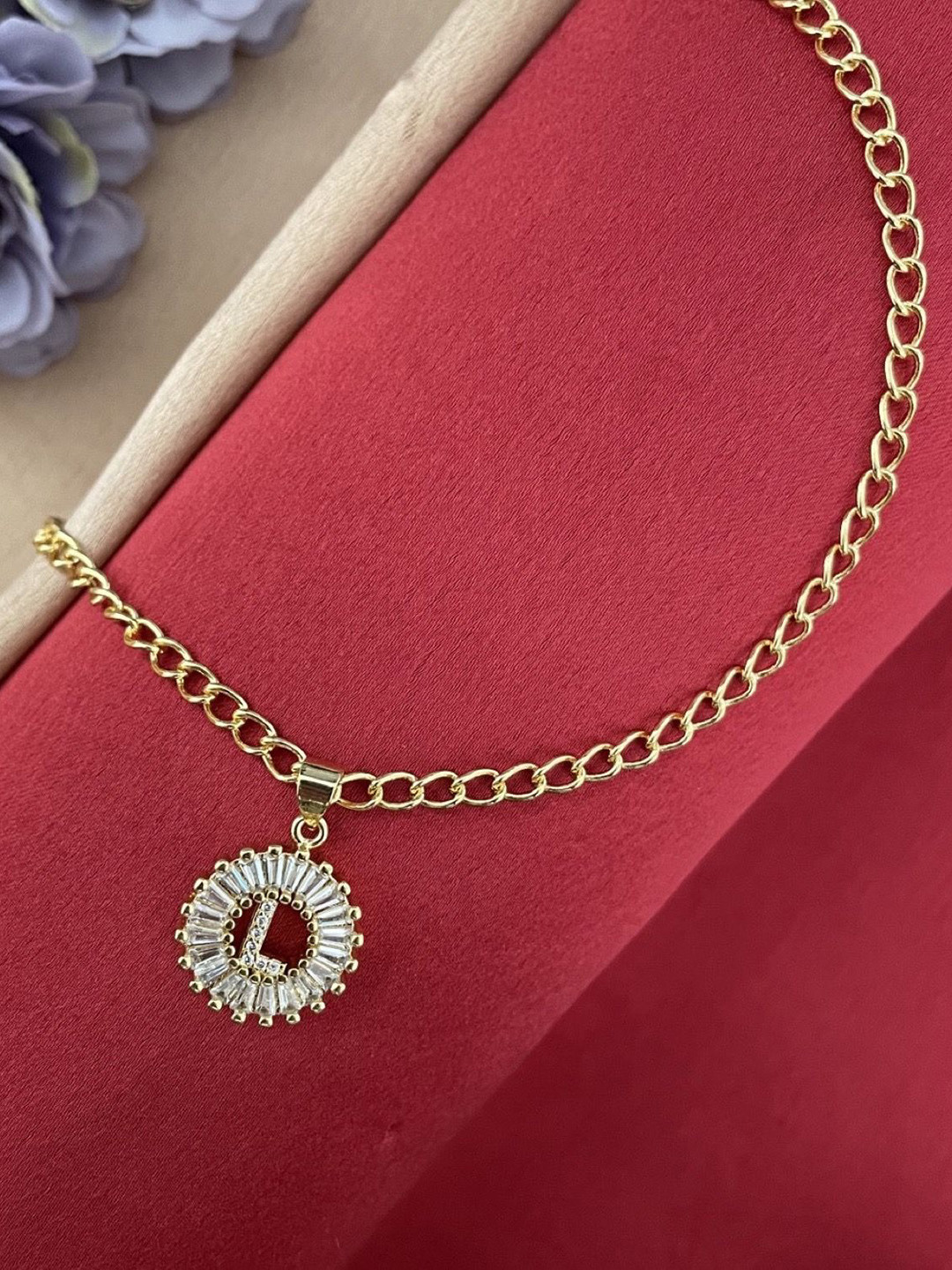 Digital Dress Room American diamond Studded L Letter Round Pendant Wraparound Rakhi