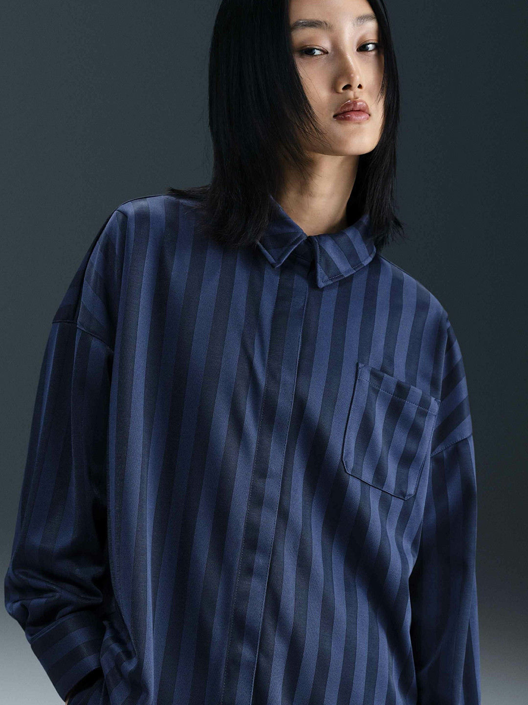 Nike Sportswear Oversized Jacquard Striped Button-Down Shirt
