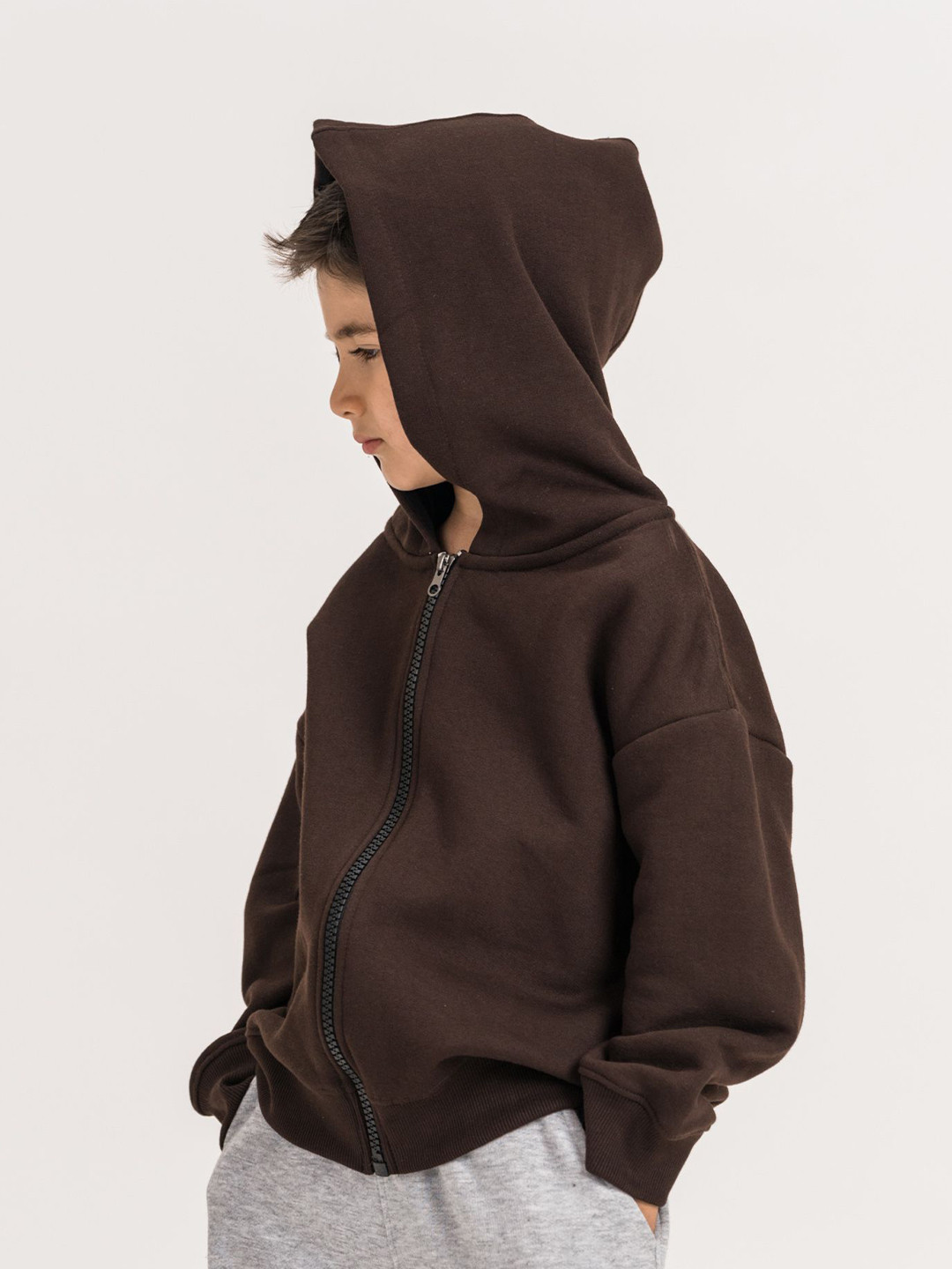 HIMMEL Kids Brand Logo Embroidered Oversized Front-Open Sweatshirt