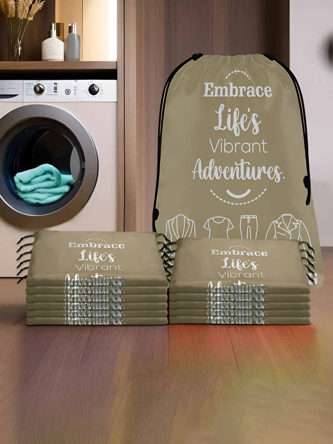 Aura Brown & White 12 Pieces Printed Water Resistant Laundry Bags